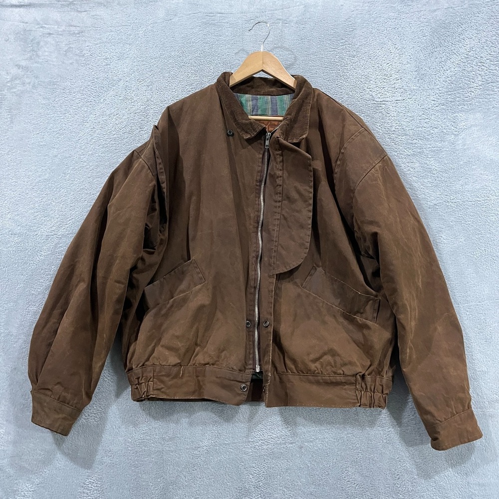 Kakadu Traders Australia Waxed Cotton Oilskin Jacket 2XL Brown Stripe Lined Coat